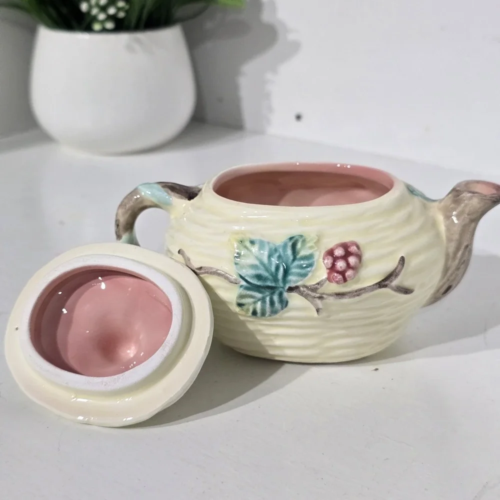 Vintage Blackberry Basketweave Creamer Sugar Bowl‎ Set 1988 Cottagecore Berry